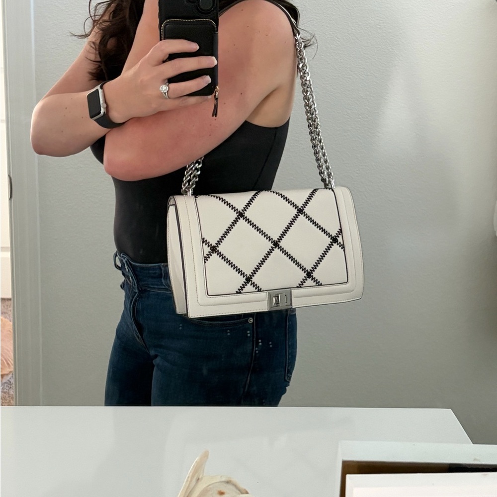 INC International Concepts Cream and Black Quilted Shoulder Bag